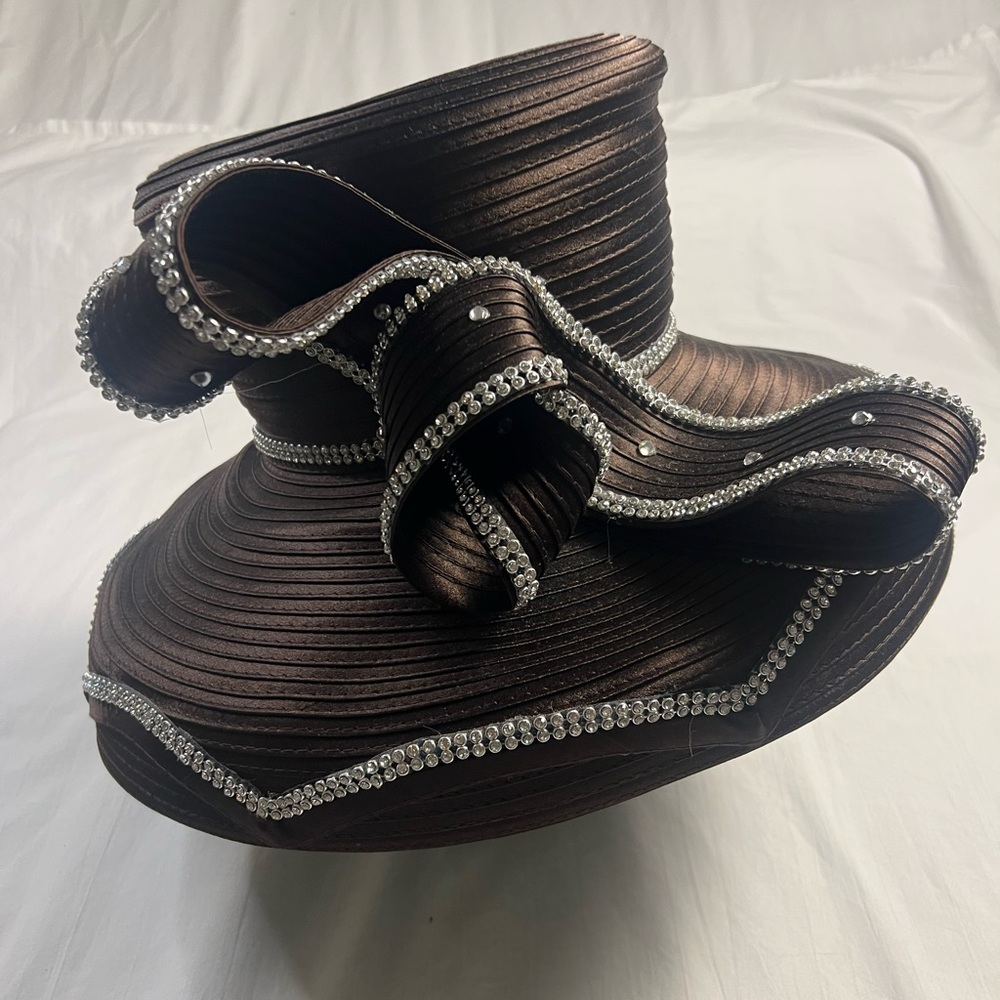 NEW Charm NY Chocolate Brown Rhinestone Church Hat Style 2141 Bling Derby
